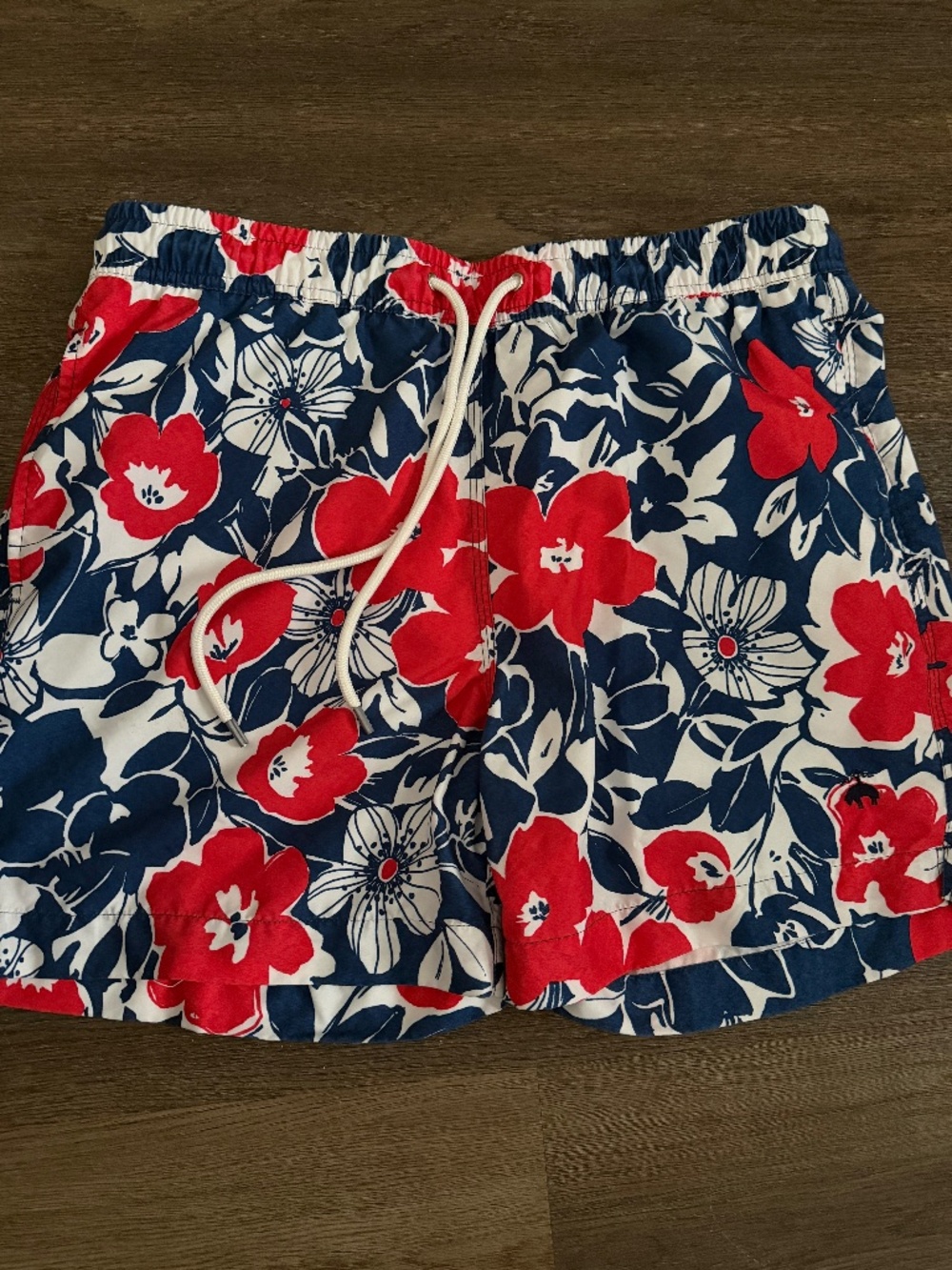 Brooks Brothers Hawaiian swim trunks size M blue red floral lined pockets shorts